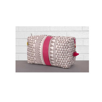 Sankari Stripe Pattern Cotton Washbag In Grey / Pink, 2 of 12