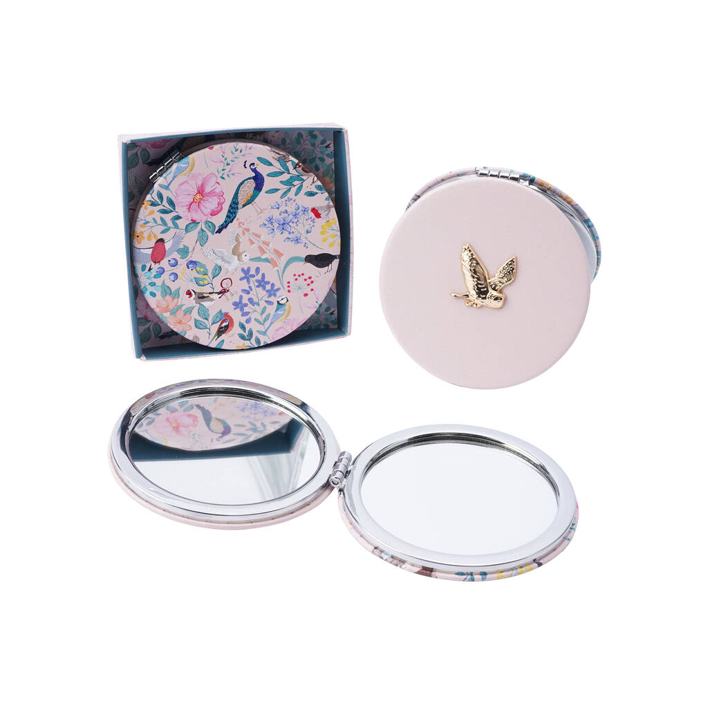 Pink Owl Design Ladies Glass Compact Mirror, 1 of 2