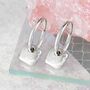 Organic Square Charm Gold Plated Silver Huggie Hoop Earrings, thumbnail 5 of 6