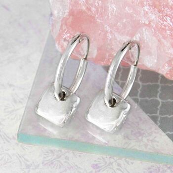 Organic Square Charm Gold Plated Silver Huggie Hoop Earrings, 5 of 6
