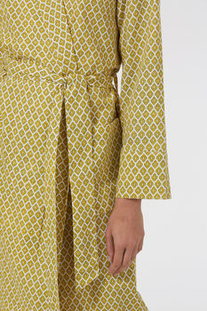 Ladies Cotton Dressing Gown In Yellow Print By Caro London