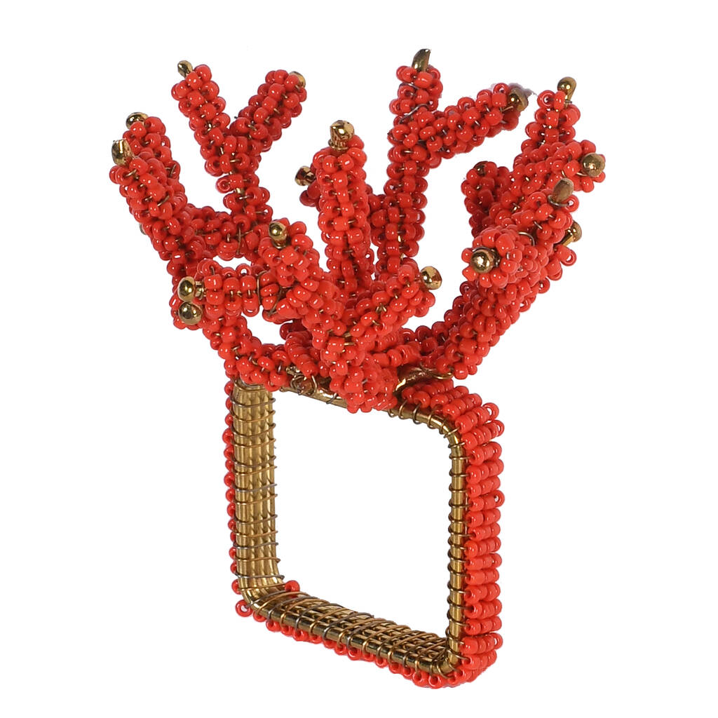 Set Of Four Beaded Coral Design Napkin Rings