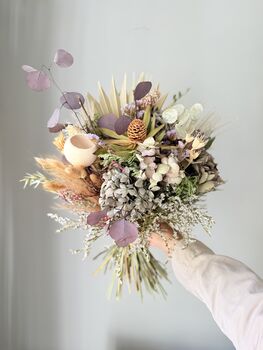 Dried Hydrangea Protea Bouquet With Palm Spear And Eucalyptus, 5 of 5