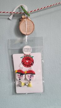 Festive Painted Father Christmas Earrings With Stand, 10 of 12