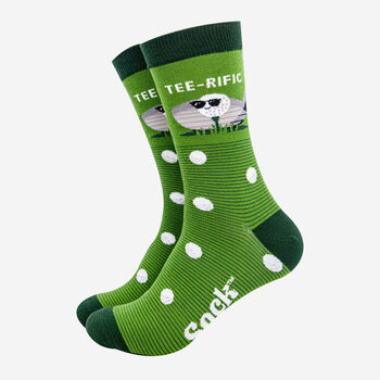 Teerific Men's Funny Golf Crew Socks Combed Cotton Green, 4 of 6