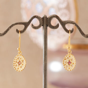 18 K Gold And Silver Earrings With Pink Gemstone, 7 of 9