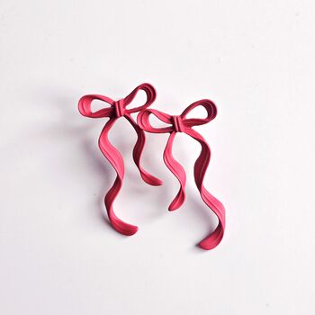 Matte Red Bow Christmas Statement Earrings, 2 of 3