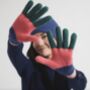 Miss Pompom Navy Colourblock Wool Gloves, thumbnail 3 of 4