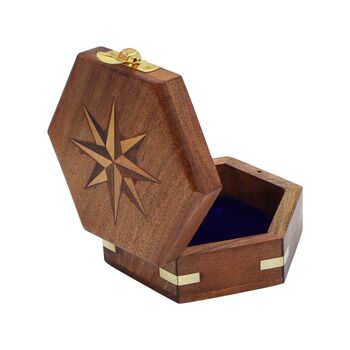 Handmade Hexagon Wooden Box With Star, 5 of 9