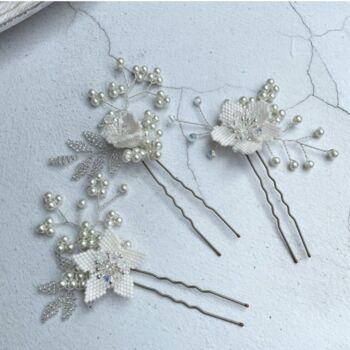 Set Of Three Beaded Bridal Floral Hairpins, 4 of 9