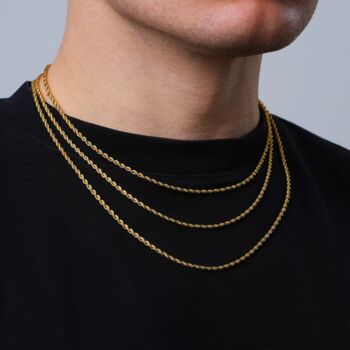 Mens Gold Plated Steel 2mm Rope Chain Necklace For Men, 3 of 9