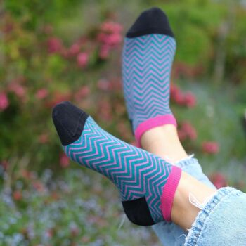 Leopard Pink And Zigzag Teal Women's Trainer Socks Bundle, 2 of 6
