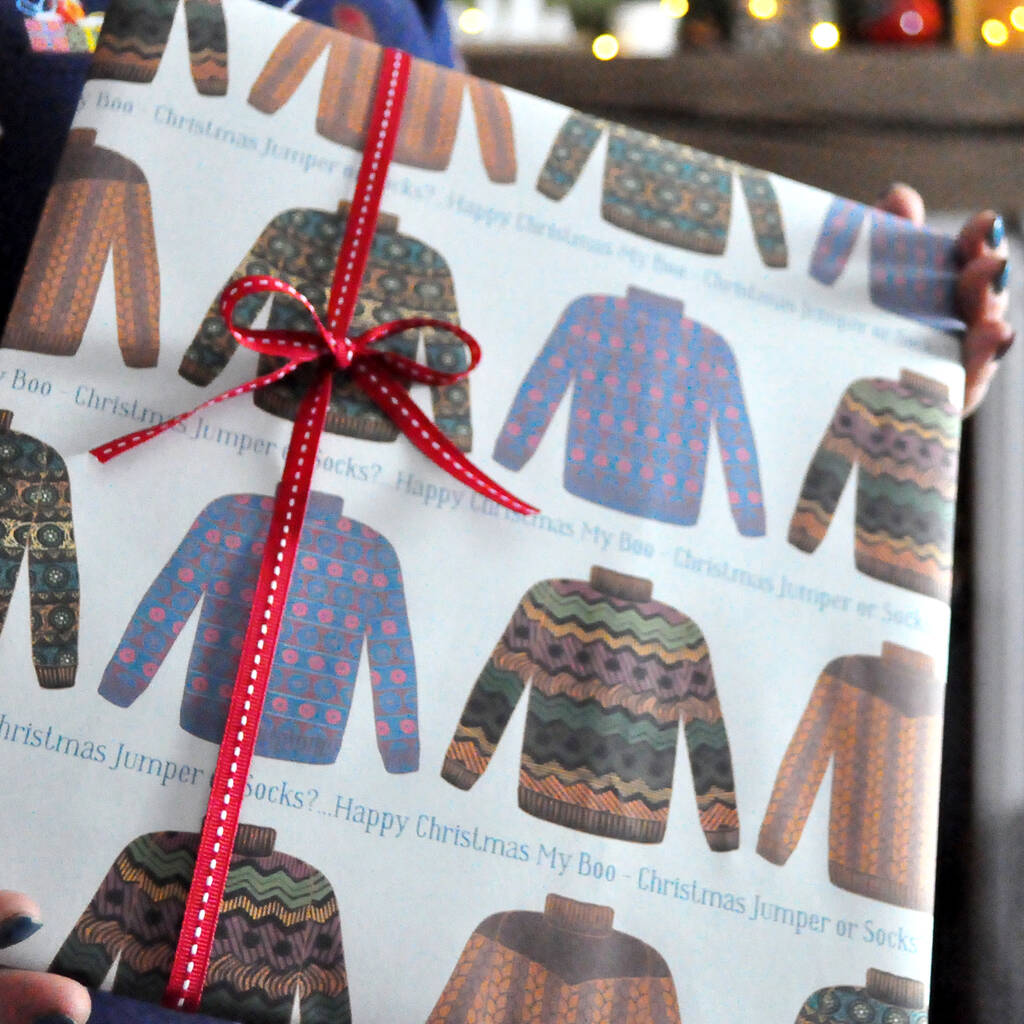 Christmas Wrapping Paper Personalised Jumper Design By Spotty N Stripy