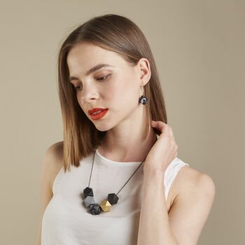 Black Marble And Brass Geometric Necklace, 3 of 8