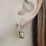 Silver Hoop Earrings With Vermeil Square, thumbnail 3 of 5