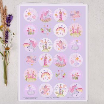 Unicorn Stickers, Children's 24 Sticker Sheet With Princess Fairytale Design, 2 of 2