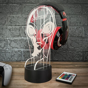 Personalised Alien Neon Light Up Gaming Headphone Stand, 2 of 5