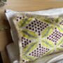 Modern, Oblong, Velvet, Ikat, Cushion With Cream Silk Tassels Blue, Yellow, Burgundy And Cream Abstract Design, thumbnail 6 of 8
