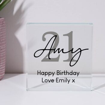 Personalised Birthday Name Glass Square Block, 3 of 8