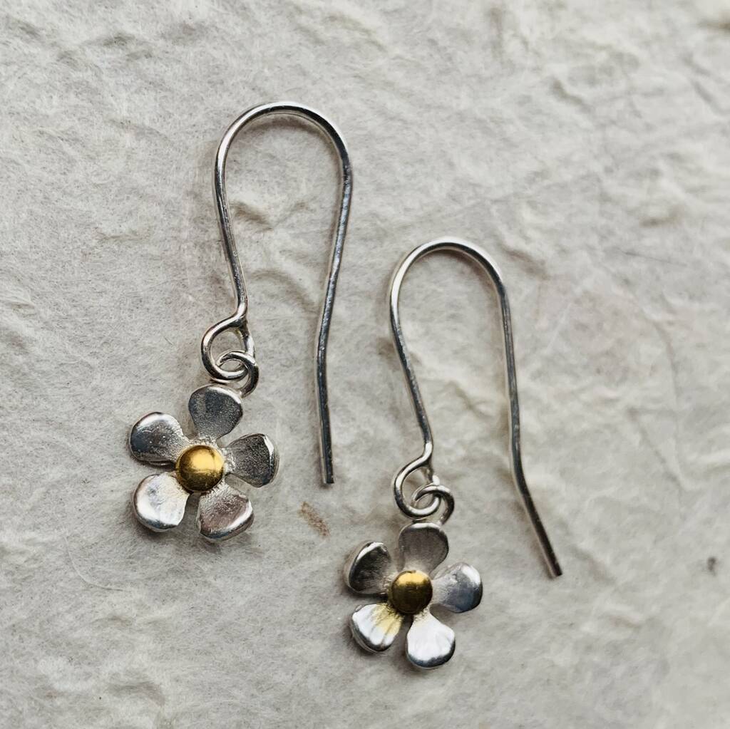 Silver And Gold Flower Drop Earrings By Anne Reeves Jewellery ...