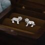 Tiny Lion Stud Earrings In Sterling Silver, thumbnail 2 of 11