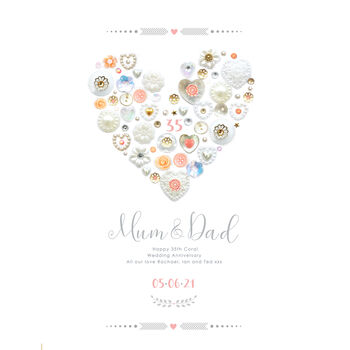 Personalised 35th Coral Wedding Anniversary Print, 3 of 3