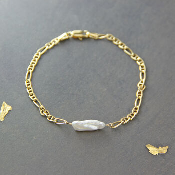 Long Irregular Biwa Pearl Chunky Chain Bracelet, 4 of 8