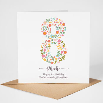 Floral Fun Personalised 8th Birthday Card, 4 of 5