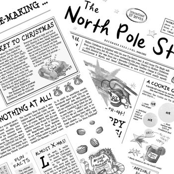 North Pole Star Elf Newspaper Christmas Gift Wrapping Paper, 4 of 7