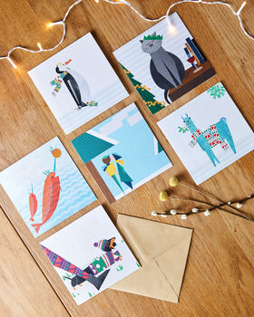 Pack Of Five Mistletoe Llama Christmas Charity Cards, 4 of 8