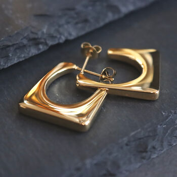 Square Earrings For Women Geometric Design 18ct Gold, 8 of 8