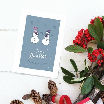 'To My Aunties' Christmas Greetings Card Snowmen Design, 2 of 10