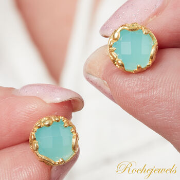 Aquamarine Blue Chalcedony Gold And Silver Stud Earrings, 2 of 11