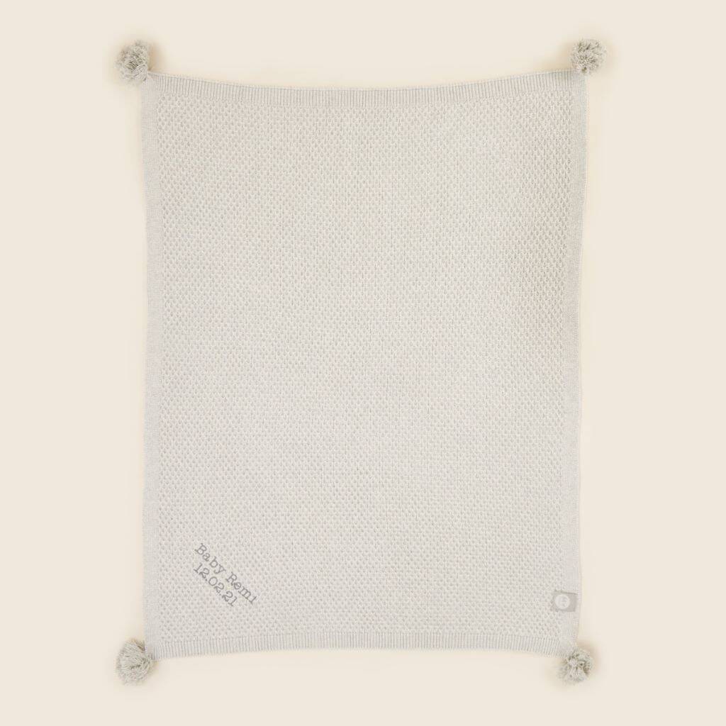 Personalised Grey Cashmere Blend Blanket With Pom Poms By My 1st Years