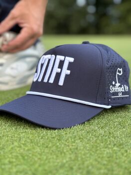 Golf Baseball Cap “Stiff” 3D Embroidered, Rope Detailing, Blue, Black Or White, 2 of 12