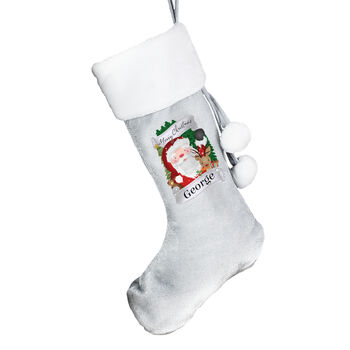 Personalised Christmas Santa Reindeer Grey Stocking, 4 of 4