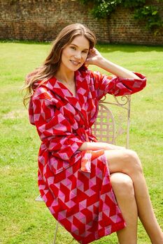 Women's Hooded Cotton Dressing Gown Pink Diamond, 6 of 7
