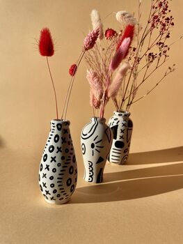 Set Of Three Abstract Mono Hand Painted Stem Vases, 5 of 5