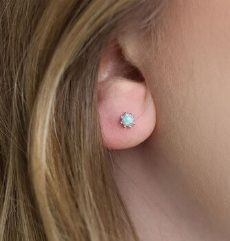 Aqua Fire Opal Stud Earrings In Sterling Silver, 4 of 11