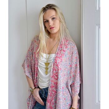 Pastel Floral Viscose Kaftan Jacket With Heavy Pink Ombre Fishbone Embroidery, 4 of 7