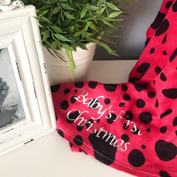 Personalised First Christmas Red Print Baby Xl Muslin, 3 of 5