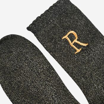 Women's Glitter Socks Black Gold Initial 'R', 4 of 5