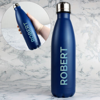 Personalised Bold Name Blue Metal Insulated Bottle, 3 of 6