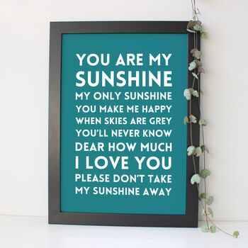 'You Are My Sunshine' Song Lyrics Wall Art Print, 4 of 4