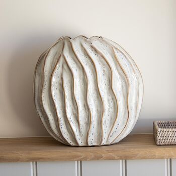 Narrow Wavy Ribbed Off White Vase, 3 of 4