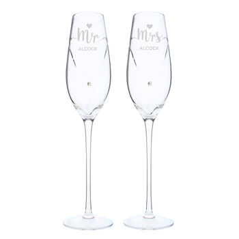 Personalised Mr And Mrs Swarovski Champagne Flutes, 8 of 8