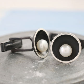 Black Pearl Cufflinks. 30th Anniversary Gift For Him, 8 of 12