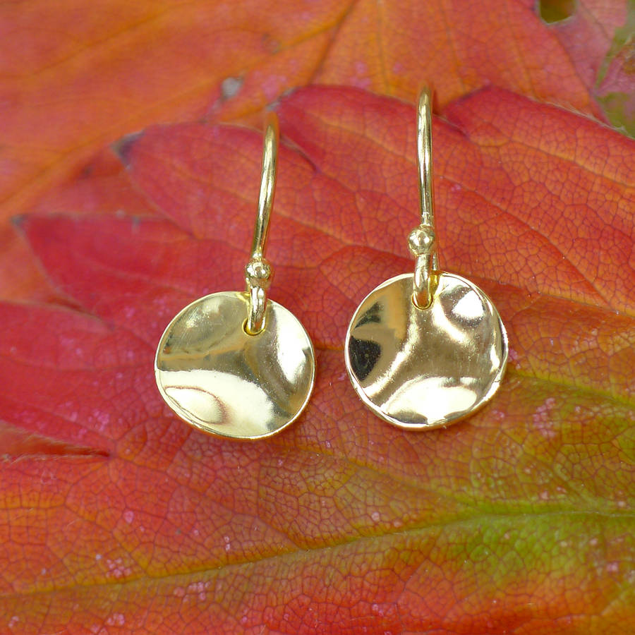 hammered 18ct gold disc earrings by lilia nash jewellery