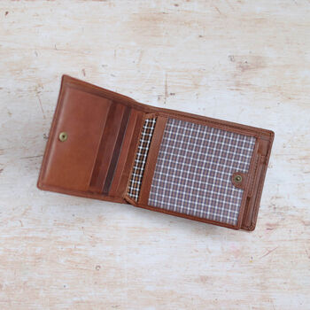 Men's Tan Leather Trifold Wallet, 3 of 5