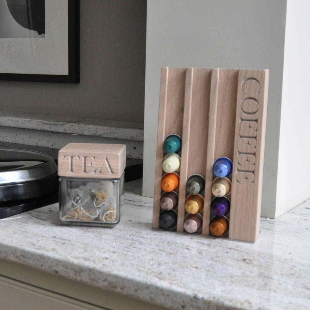 Personalised Whitewash Oak Coffee Pod Rack By The Oak & Rope Company
